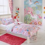 KIDS USA TWIN (135CM X 200CM – UK SINGLE) UNICORNS PINK WHITE COTTON BLEND COMFORTER COVER SET