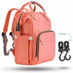 Zuzuro Diaper Mommy Bag – Waterproof Backpack w/Large Capacity & Multiple Pockets for Organization. Ideal for Travel Nappy Bags – W/Insulated Bottle Pocket. 2 Stroller Hooks Incl (Coral)