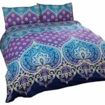 INDIAN HENNA-STYLE PURPLE BLUE COTTON BLEND USA TWIN (COMFORTER COVER 135 X 200 – UK SINGLE) (PLAIN BLACK FITTED SHEET – 91 X 191CM + 25 – UK SINGLE) 3 PIECE BEDDING SET