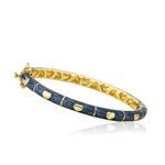 Little Miss Twin Stars Outfit Makers 14k Gold-Plated Gray Bangle With Gold Hearts & Gold-Plated Lines
