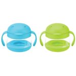 Ubbi cute BPA-free twin pack tweat snack container with attached lid and soft spill-proof guard, Blue/Green