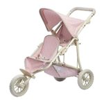 Olivia’s Little World 16″ Baby Doll Twin Stroller | Foldable Double Stroller with Storage Basket and Safety Lock | Pink/Grey