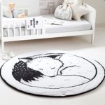 HILTOW Round Rugs Baby Rug Nursery Rugs Cute Fox Design Home Decoration Area Rugs Bedroom/Living Room Carpet Mat Baby Crawling Mats Kids Play Mat Machine Washable Rugs (Whilte,Diameter : 39 inches)