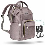 Zuzuro Diaper Mommy Bag – Waterproof Backpack w/Large Capacity & Multiple Pockets for Organization. Ideal for Travel Nappy Bags – W/Insulated Bottle Pocket. 2 Stroller Hooks Incl (Gray)