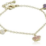 Little Miss Twin Stars Girls’ Frosted Flowers 14k Gold-Plated Colorful Enamel and Pearl Dangle Charm Bracelet
