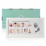 Olele “My First Year Baby Picture Frame,Babies Handprint & Footprint 12 Month Collage Photo for Keepsake Wooden Frames for Newborn