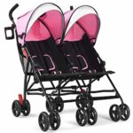 BABY JOY Double Light-Weight Stroller, Travel Foldable Design, Twin Umbrella Stroller with 5-Point Harness, Cup Holder, Sun Canopy for Baby, Toddlers (Pink)