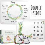 Baby Monthly Milestone Blanket |Double Sided + Free Wreath Frame| Growth Month Blanket – Best Shower Gift for Newborn Boy & Girl – Floral Photo Props Backdrop – 2 Layer Soft Fleece Large 50 x 40 Size