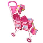 27″ Tall My First Doll Twin Stroller Pink Foldable Double Seat Baby Doll Stroller Swivel Wheels Hood(No.3699)