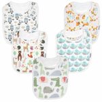 Premium, Organic Cotton Toddler Bibs, Unisex 5-Pack Extra Large Baby Bibs for Boys and Girls by KiddyStar, Baby Shower Gift for Feeding, Drooling, Teething, Adjustable 5 Positions (Bears & Whales)