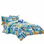 WPM Kids Collection Bedding 4 Piece Blue Ocean Life Twin Size Comforter Set with Sheet Pillow sham and Whale Toy Fun Sun Water surf Design (Ocean Life Whale, Twin Comforter)