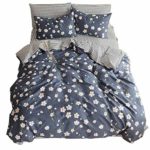 Jane yre Flower Print Kids Girls Bedding Floral Duvet Cover Set Twin Cotton Striped Reversible Pattern Navy Blue Teens Boys Bedding Sets Twin 3 PC Comforter Cover Sets with Zipper Closure