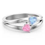 Sterling Silver Twin Hearts Ring with Personalized Birthstones by JEWLR