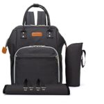 Diaper Bag Baby Backpack with Changing Pad, Insulated Cooler Pocket for Bottle Storage, Stroller Straps, by Pantheon, Best Bags for Girl or Boy, Mom or Dad (Black)