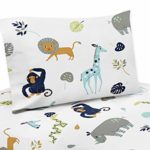 Sweet Jojo Designs 3-Piece Turquoise and Navy Blue Safari Animal Twin Sheet Set for Mod Jungle Collection Set