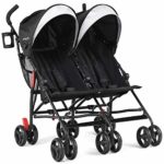 BABY JOY Double Light-Weight Stroller, Travel Foldable Design, Twin Umbrella Stroller with 5-Point Harness, Cup Holder, Sun Canopy for Baby, Toddlers (Black)