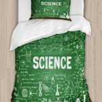 Ambesonne Biology Duvet Cover Set Twin Size, Hand-Drawn Science Word on Board School Education Classroom Graphic, Decorative 2 Piece Bedding Set with 1 Pillow Sham, Green Brown and White