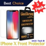 GlasStrong9H Hardness HD Screen protector for Apple IPHONE X FRONT Smartphone Tempered glass Clear Film Anti Scratch Anti Fingerprint High Light Case Friendly 3 Pack kit set Retail packaging