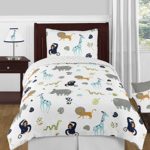 Sweet Jojo Designs 4-Piece Turquoise and Navy Blue Safari Animal Mod Jungle Boy or Girl Twin Kid Childrens Bedding Comforter Set s