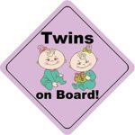 Twins On Board Girls Fun Smile Cute Funny Baby Sticker Decal Design 5″ X 5″