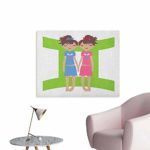 Anzhutwelve Zodiac Gemini Photographic Wallpaper Green Sign Background with Twin Girl Cartoon Characters for Teens and Kids Funny Poster Multicolor W36 xL32