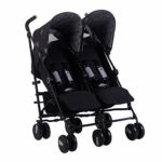 My Babiie US22 Black Stars Double Baby Stroller – Twin Lightweight Baby Stroller with Carry Handle – Silver Frame and Black – Lightweight Travel Stroller – from Birth to 33lbs per seat (66lbs Total)