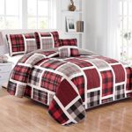 Linen Plus Twin Size 3pc Quilted Bedspread Set for Teen Boys Patchwork Plaid Red Grey Black White New
