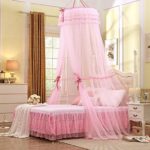 RuiHome Round Lace Bed Canopy Princess Mosquito Net for Crib Twin Full Queen Bedroom Decor (Pink)