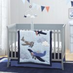 Carter’s Take Flight Airplane/Cloud/Star 4 Piece Nursery Crib Bedding Set, Blue, Navy, Grey, Orange