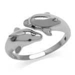 White Gold Plated 925 Sterling Silver Twin Dolphin Bypass Fashion Ring
