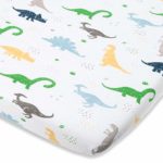 Dinosaur Mini Crib Sheet | Fitted Portable Crib Sheet for Graco Pack n Play, Ingenuity, Guava Lotus and Other Playard Playpen and Porta Cribs – 100% Natural Cotton Play Yard Sheet for Baby Boy & Girl