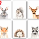 Woodland Animals Nursery Decor Watercolor Art – Set of 6 (UNFRAMED) 8×10 Prints (Option 2)