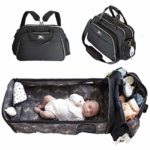 Diaper Backpack Large 3 in 1 Multi-functional Travel Bag with Portable Bassinet Crib & Changing Pad | Unisex Design | Baby Shower Gift | Foldable Baby Bed & Change Station (Black) – Baby Safe – Laluka