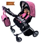 Babyboo Luxury Leather Look Twin Doll Pram/Stroller with Free Carriage (Multi Function View All Photos) – 9651A Pink