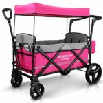 WonderFold Baby XL 2 Passenger Push Pull Twin Double Stroller Wagon with Adjustable Handle Bar, Removable Canopy, Safety Seats with 5-Point Harness, One-Step Foot Brake, Safety Reflective Strip (Pink)