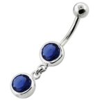 SALE !! Clear Stock CZ Stone Twin Round Dangling Sterling Silver Belly Button Ring Jewelry