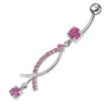 CZ Stone Twin Curved Line Dangling Design 925 Sterling Silver Belly Button Piercing Ring Jewelry