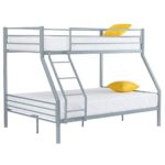 Bonnlo Twin Over Full Metal Bunk Bed Frame with Flat Steps and Reinforced Guardrail for Kids/Adults/Children/Teens, Gray
