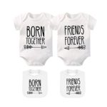 YSCULBUTOL Twin Bodysuit 2 Pack Baby Girls & Boys Perfect Fun Shower Gift Newborn Twins Outfit (White Forever, 4-6 Months)