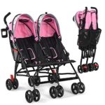 INFANS Double Stroller, Lightweight & Foldable Travel Twin Umbrella Stroller with 5-Point Harness, Cup Holder, Canopy with Visor, Universal Front Wheels, Brake Rear Wheel, for Baby, Toddler (Pink)