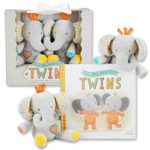 We are Twins – Baby and Toddler Twin Gift Set- Includes Keepsake Book and Set of 2 Plush Elephant Rattles for Boys and Girls. Perfect for Newborn Infant – Baby Shower – Toddler Birthday – Christmas