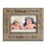 BELLA BUSTA- Twice The Blessings from Above,Twice The Smiles, Twice The Love-Twins New Baby Gift-Twin Frame Boy Twins Girl Twins-Nursery Decor-Engraved Leather Picture Frame (4″x 6″ Horizontal)