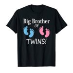 Big Brother of Twin Boy and Girl Sibling Footprints Shirt