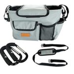 Stroller Organizer & Padded Hooks – Universal Parent Console, Caddy, Carriage Accessories | Durable NO Sag or Shape Loss, Collapsible Design | Padded Shoulder Strap, Deep Insulated Cup Bottle Holder