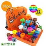Skoolzy Peg Board Toddler Stacking Toys – STEM Color Sorting Learning Games – Montessori Toys for 1, 2, 3, 4 Year Old Boys and Girls – 38pc Shapes Puzzle Educational Manipulatives, Ebook, Tote
