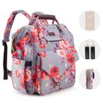 Kaome Diaper Bag Backpack Large Capacity Multifunction Waterproof Travel Back Pack Floral Insulated Durable Maternity Nappy Bags for Baby Girls with Diaper Pad Bottle Bag