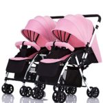 Twin Baby Stroller Detachable Handle Reversible Infant Carriage Can Sit and Lie Down Lightweight Foldable Double Trolley (Color : Pink)