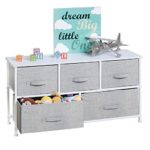 mDesign Extra Wide Dresser Storage Tower – Sturdy Steel Frame, Wood Top, Easy Pull Fabric Bins – Organizer Unit for Child/Kids Bedroom or Nursery – Textured Print – 5 Drawers – Gray/White
