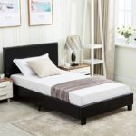 mecor Twin Size Bed Frame – Faux Leather Upholstered Bonded Platform Bed/Panel Bed – with Headboard – No Box Spring Needed – for Children Teens Adults,Black/Twin