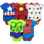 Marvel Baby Boys’ 5 Pack Onesies – The Hulk, Spiderman, Iron Man and Captain America (6-9 Months)